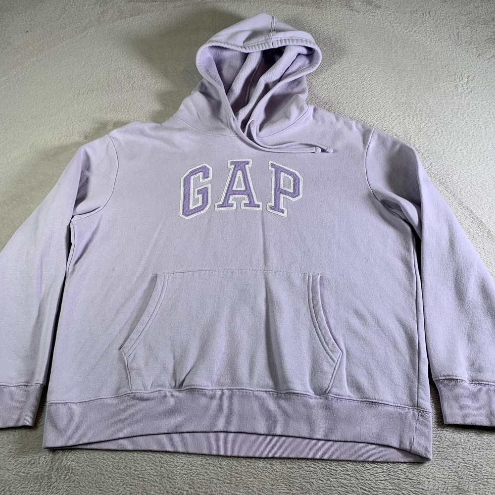 Gap Hoodie Mens Large Lilac Purple Pullover Fleece Sweatshirt GAP Logo Pocket‎